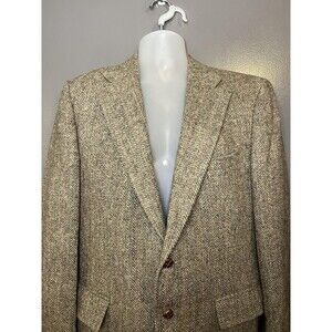 Vintage Stanley Blacker Blazer Mens 42 Brown Harris Tweed Herringbone Wool
